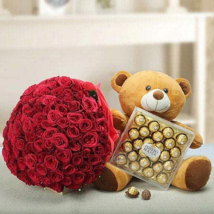 valentine flowers with teddy bear