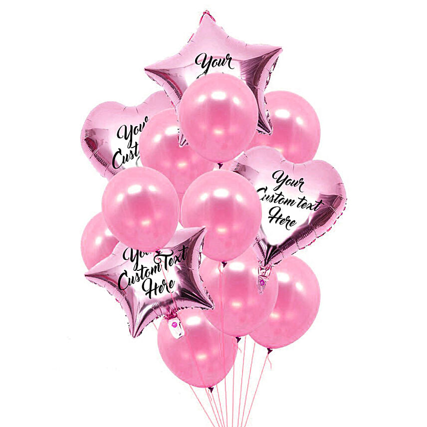 Heart & Star Shaped Customized Text Pink Balloons: 