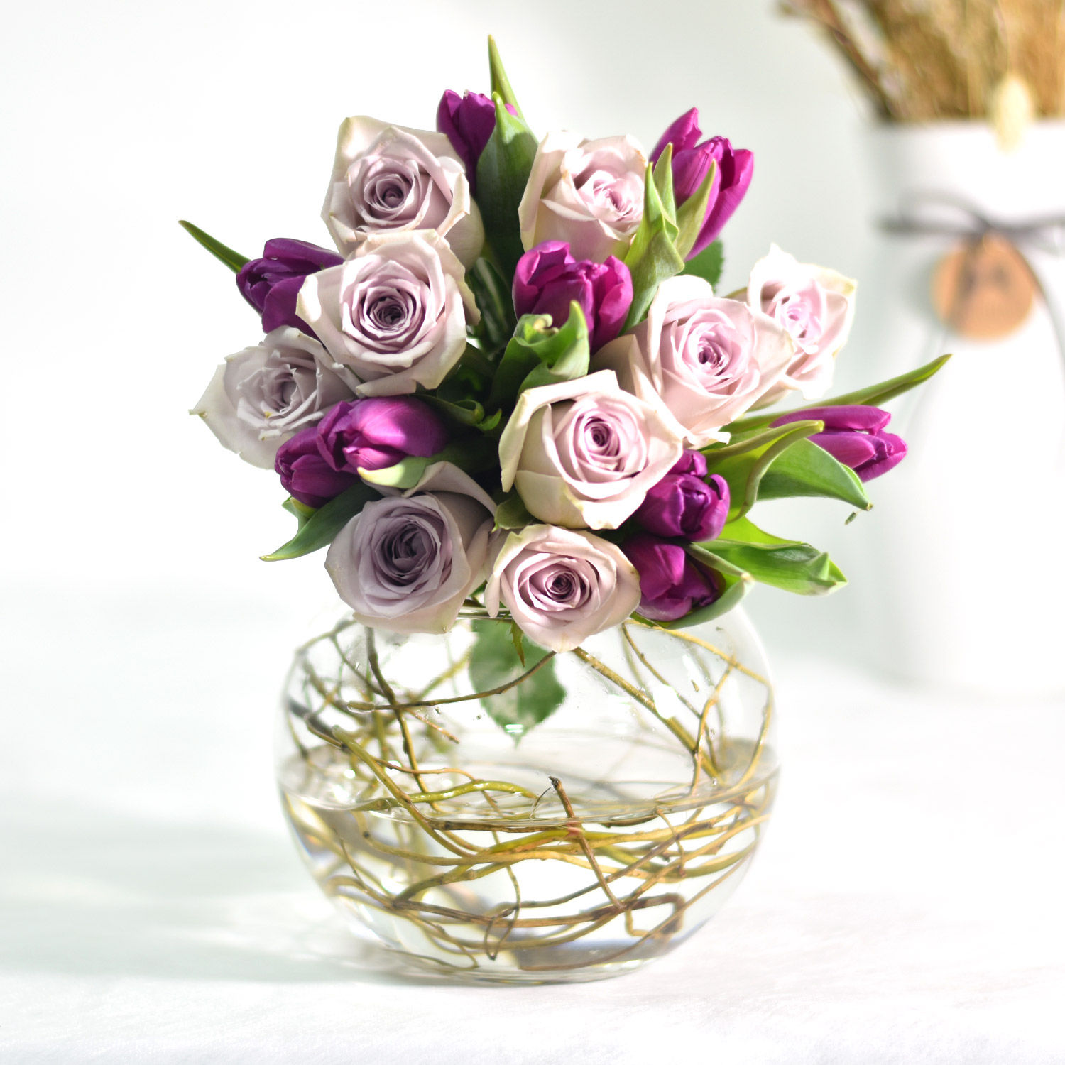 Online Beautiful Tulips Roses Arrangement In Fish Bowl Gift Delivery in